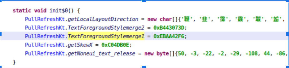 Decompiled class that sets up runtime string-decryption for root checks